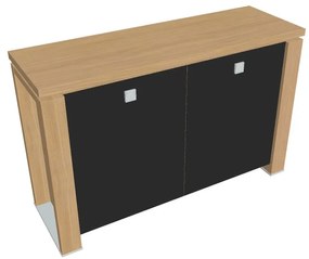 Dulap mic Verno+ 140 x 46 x 90 cm, uși de sticlă, stejar deschis / negru