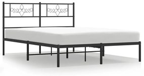 355266 vidaXL Cadru de pat metalic cu tăblie, negru, 135x190 cm