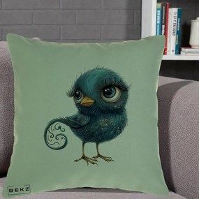 Perna Decorativa Pasare Teal cu Motive Aurii si Coada Spiralata, 40x40 cm, Verde, Husa Detasabila, Perna Inclusa, BEKZ®