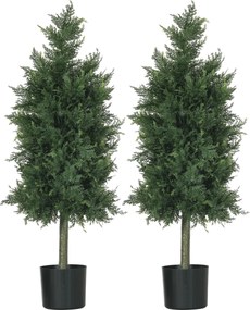 HOMCOM Arbori Topiari de Cedru Artificial, Set de 2 Plante Artificiale în Ghivece, Plante Decorative, 38x12.5x90 cm, Verde | Aosom Romania