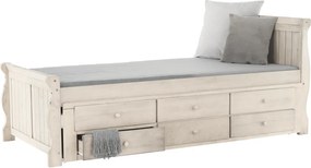 Pat cu pat suplimentar, alb antic, 90x200, ANTIKO