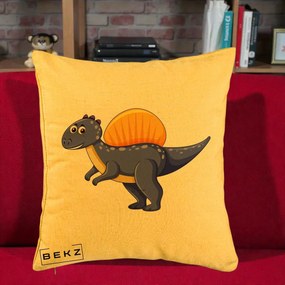 Perna Decorativa Spinozaur Kawaii, 40x40 cm, Galben, Husa Detasabila, Perna Inclusa, BEKZ®