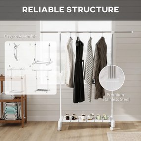 HOMCOM Uscător Vertical Extensibil cu Roți și Raft pentru Încălțăminte Alb | Aosom Romania