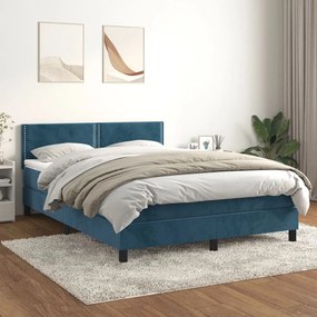 3141249 vidaXL Pat box spring cu saltea, albastru închis, 140x200 cm, catifea