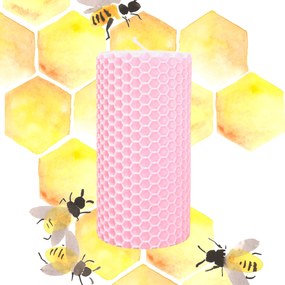 Lumanare Marturie  din Ceara de Albine naturala tip fagure colorat  Roz deschis 10 cm, 3,5 cm