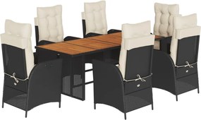 vidaXL Set mobilier de grădină cu perne, 7 piese, negru, poliratan