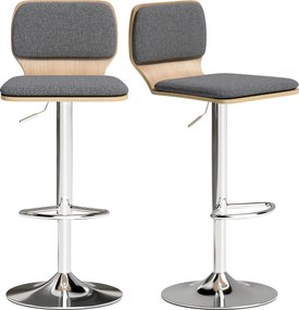 HOMCOM Set de 2 scaune de bar scaune de bar reglabile pe înălțime spătar suport pentru picioare rotative 360° 41x47,5x81-102cm gri | Aosom Romania