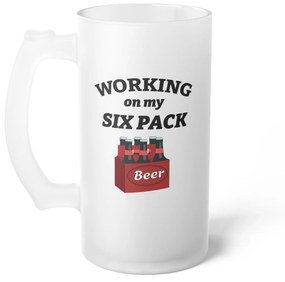 Halba de Bere cu Mesaj "Working on my six pack" , 500 ml, transparenta, mata