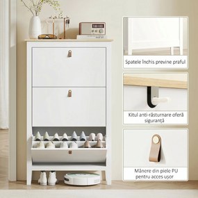 HOMCOM Pantofar Slim cu 3 sertare, pentru 21 perechi de încălțăminte, mărimea EU44 și rafturi reglabile, 80x24x131 cm, alb | Aosom Romania