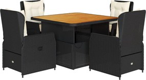 vidaXL Set mobilier de grădină cu perne, 5 piese, negru, poliratan