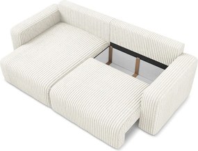 Colțar crem extensibil/cu spațiu de depozitare cu tapițerie din catifea reiată (cu colț pe partea stângă/cu șezlong) Kona – Makamii