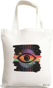 Sacosa de Panza pentru Cumparaturi, Geanta Tote, model Celestial Eye 17, 38x34.5 cm, Alba, BEKZ®