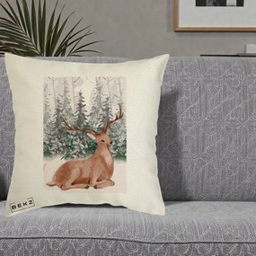 Perna Decorativa Ren in Padure Roz Moale, 40x40 cm, Ecru, Husa Detasabila, Perna Inclusa, BEKZ®