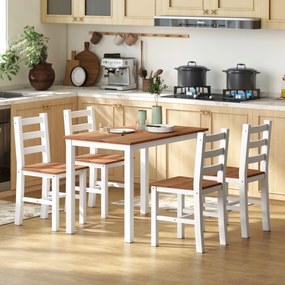 HOMCOM Set de masă, masă de cină, 4 scaune, set de dining, pin, maro + alb | Aosom Romania