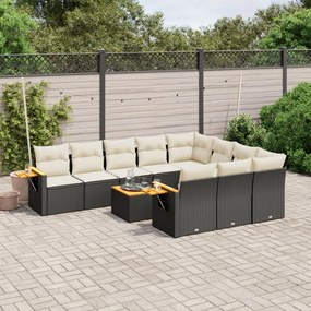 vidaXL Set canapele de grădină cu perne, 11 piese, negru, poliratan