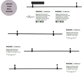 Sistem magnetic-decorativ pentru perete MAGNA 120W, L-150cm