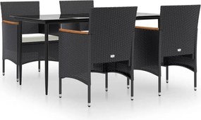 vidaXL Set de masă pentru grădină, 5 piese, cu perne, negru