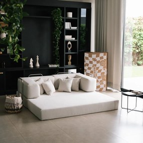 Canapea bej extensibilă cu tapițerie din țesătură bouclé 180 cm Bloom – TemaHome