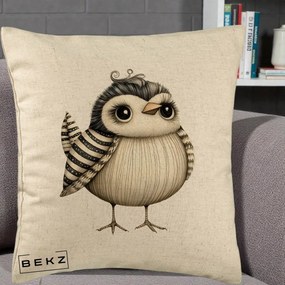 Perna Decorativa Pui Elegant Alb-Negru, 40x40 cm, Bej, Husa Detasabila, Perna Inclusa, BEKZ®