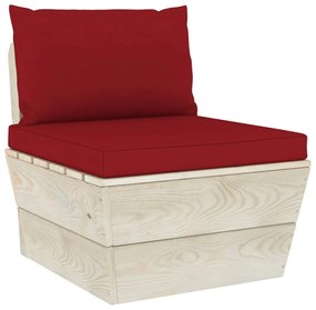 Set mobilier gradina din paleti cu perne, 10 piese, lemn molid Bordo, 5x colt + 3x mijloc + masa + suport pentru picioare, 1