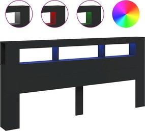 vidaXL Tăblie de pat cu LED, negru, 220x18,5x103,5 cm, lemn