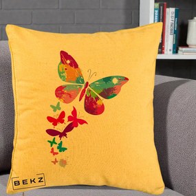 Perna Decorativa Fluturi Splash, 40x40 cm, Galben, Husa Detasabila, Perna Inclusa, BEKZ®