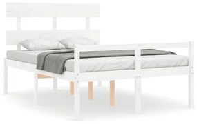 3195322 vidaXL Cadru de pat senior cu tăblie dublu mic, alb, lemn masiv