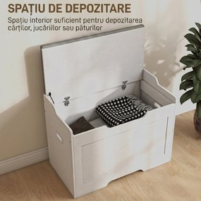 HOMCOM Bancă de Depozitare cu Pernă din Material Textil, Bancă Multifuncțională cu Balama de Siguranță, 75x40x56 cm, Alb | Aosom Romania