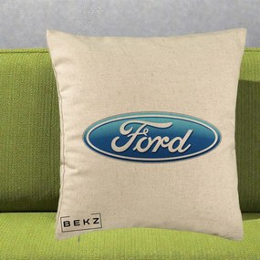 Perna Personalizata cu emblema Ford, 40x40 cm, Bej, Husa Detasabila, Perna Inclusa, BEKZ®