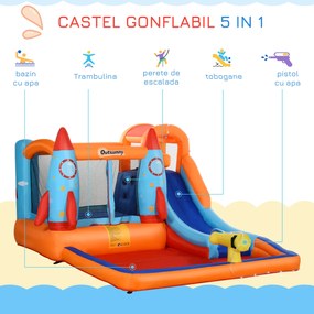Outsunny Castel Gonflabil pentru Copii Piscina cu Tobogan si Trambulina, Pompa Electrica, 370x270x185cm, Multicolor
