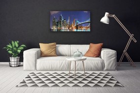 Tablou pe panza canvas Bridge City Arhitectura Gri Brun Violet Galben