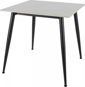 Masa RION, alb cu efect de marmura/negru, ceramica/metal, 80x80x76 cm