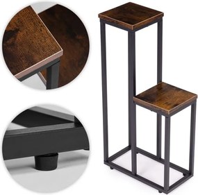 Suport pentru flori Loft - suport metalic pentru flori cu 2 rafturi și decor din lemn