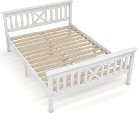 Pat matrimonial cu design minimalist, fără saltea, 140x200 cm, Alb