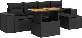 vidaXL Set mobilier de grădină cu perne, 6 piese, negru, poliratan
