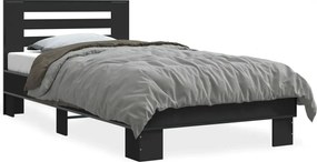 vidaXL Cadru de pat, negru, 90x200 cm, lemn prelucrat și metal