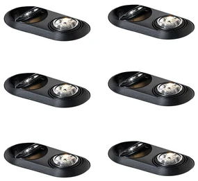 Set de 6 spoturi încastrate rotunjite negre GU10 70mm cu 2 lumini - Hubs