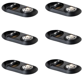 Set de 6 spoturi încastrate rotunjite negre GU10 70mm cu 2 lumini - Hubs