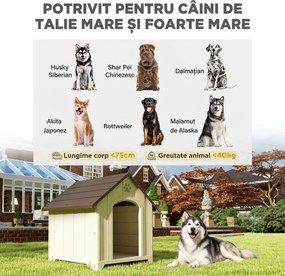PawHut Căsuță pentru Câini de Exterior, Talie Mare și XL, Adăpost din Plastic Impermeabil cu Bază Ridicată, Ferestre și Acoperiș Înclinat pentru Grădină, Terasă, Curte, 102x94x103 cm, Bej | Aosom Romania