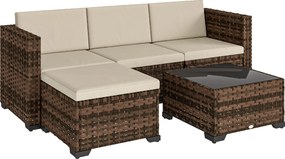 Outsunny Set de grădină exterior din ratan 5 piese cu perne 2 fotolii de colț fotoliu fără brațe taburet și masă | Aosom Romania