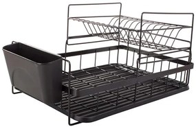 Scurgator vase, Verk Group, de bucatarie, metal si plastic, negru, suport tacamuri, 2 nivele, 44x32x24 cm