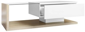 Măsuță de Cafea Modernă din Lemn cu Sticlă și LED, 105x55x32,5 cm, Naturală