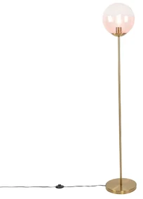 Lampă de podea Art Deco din alamă cu sticlă roz - Pallon