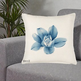 Perna Decorativa Magnolie Albastra Acuarela, 40x40 cm, Crem Reliefat, Husa Detasabila, Perna Inclusa, BEKZ®