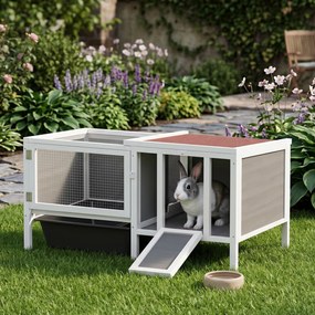 PawHut Conigliera de Exterior cu Casă, Zonă de Alergare și Tavă, Cușcă pentru Iepuri din Lemn de Brad, Metal, PET și Acoperiș din Bitum, 105 x 57.5 x 51.5 cm, Multicolor | Aosom Romania