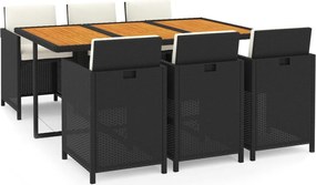 vidaXL Set mobilier de grădină cu perne, 7 piese, negru, poliratan