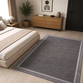Covor cameră antiderapant, cu Aspect de Sisal, Țesătură plată, Gri Închis, diverse dimensiuni