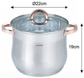 Oala Klausberg KB 7792, 7l, 22cm, Capac din sticla, Fund multistrat, Inductie, Inox/roz auriu