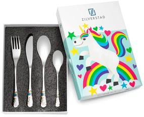 Tacâmuri argintii din oțel inoxidabil pentru copii 4 buc. Unicorn – Zilverstad