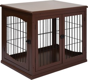 PawHut Cușcă pentru câini, 2 intrări, cu închidere, MDF și metal, 58,4 x 81,3 x 66 cm, Negru | Aosom Romania